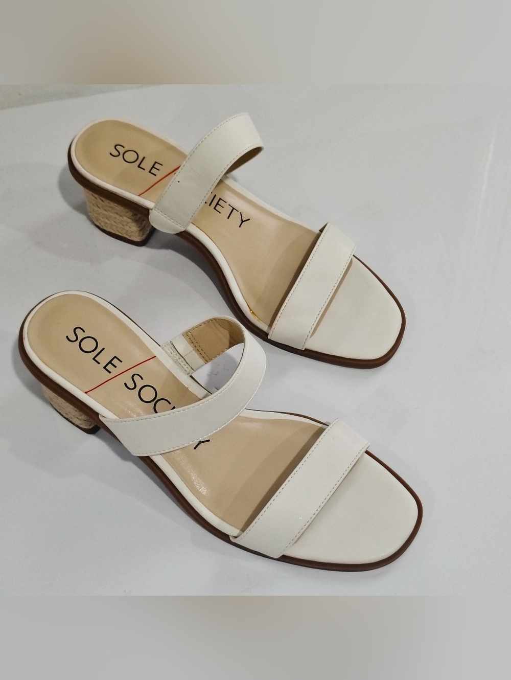 Sole Society Open Toe White Block Heel Sandals Size 8.5M NWNB